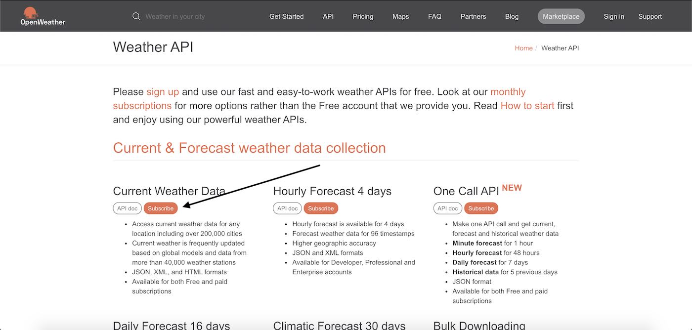 Create account OpenWeather