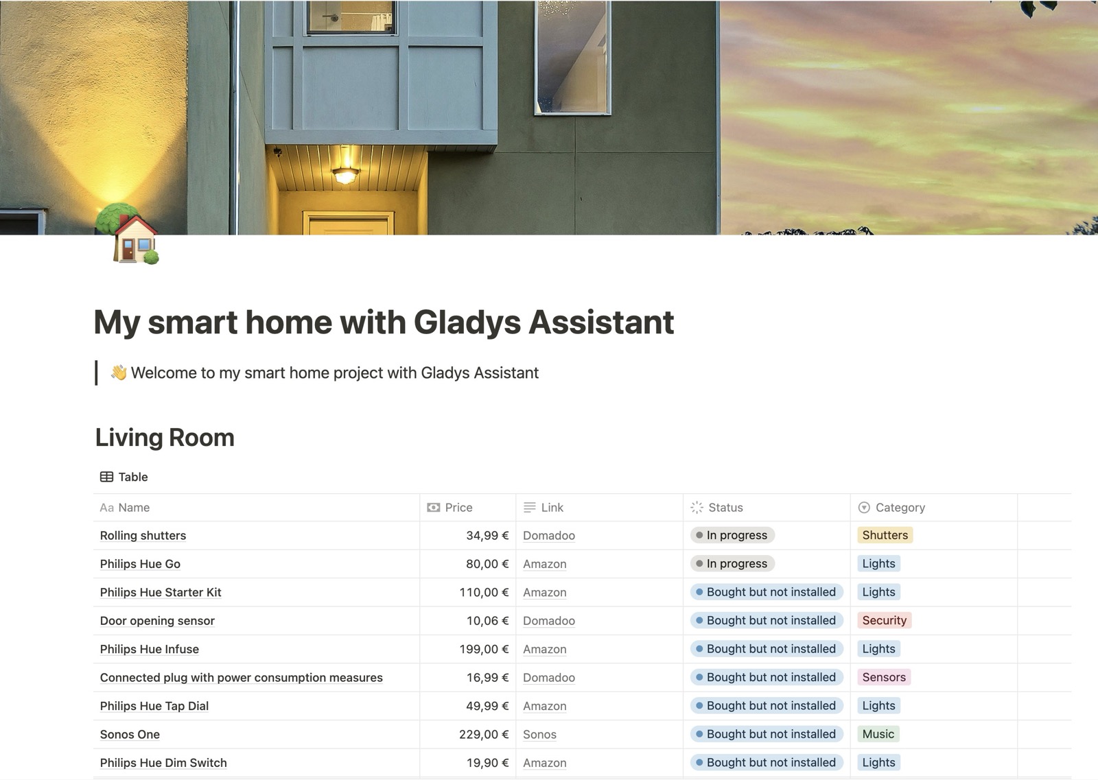Notion Table Connected Home