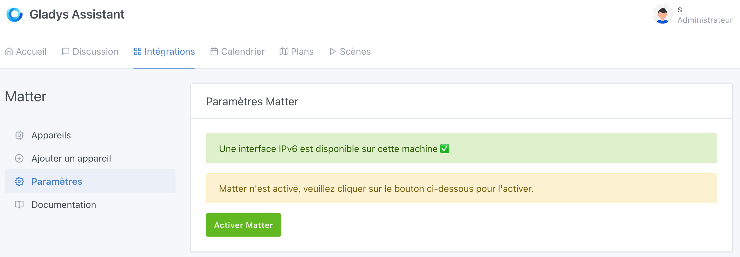 Gladys enable Matter