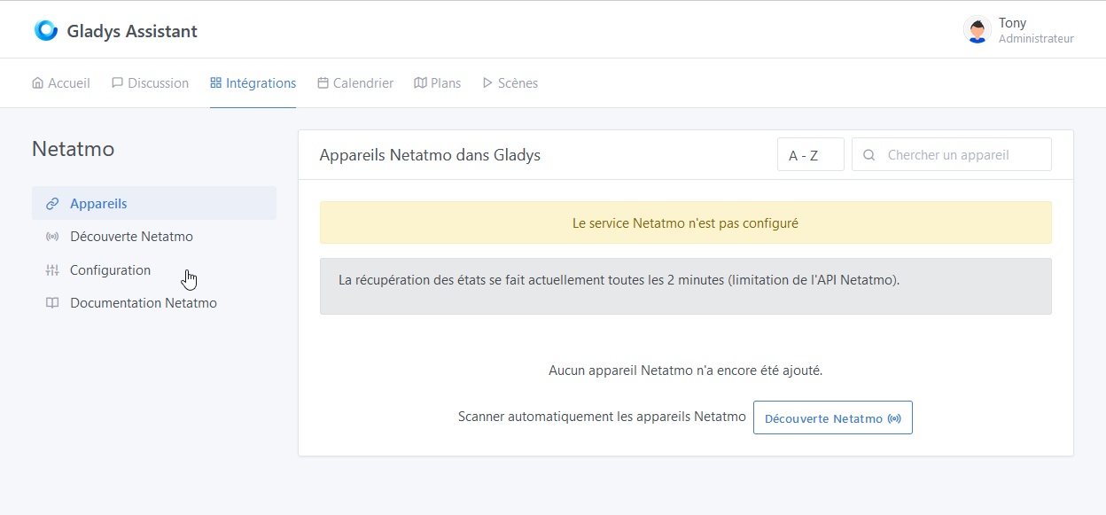 Integration Netatmo - Configuration