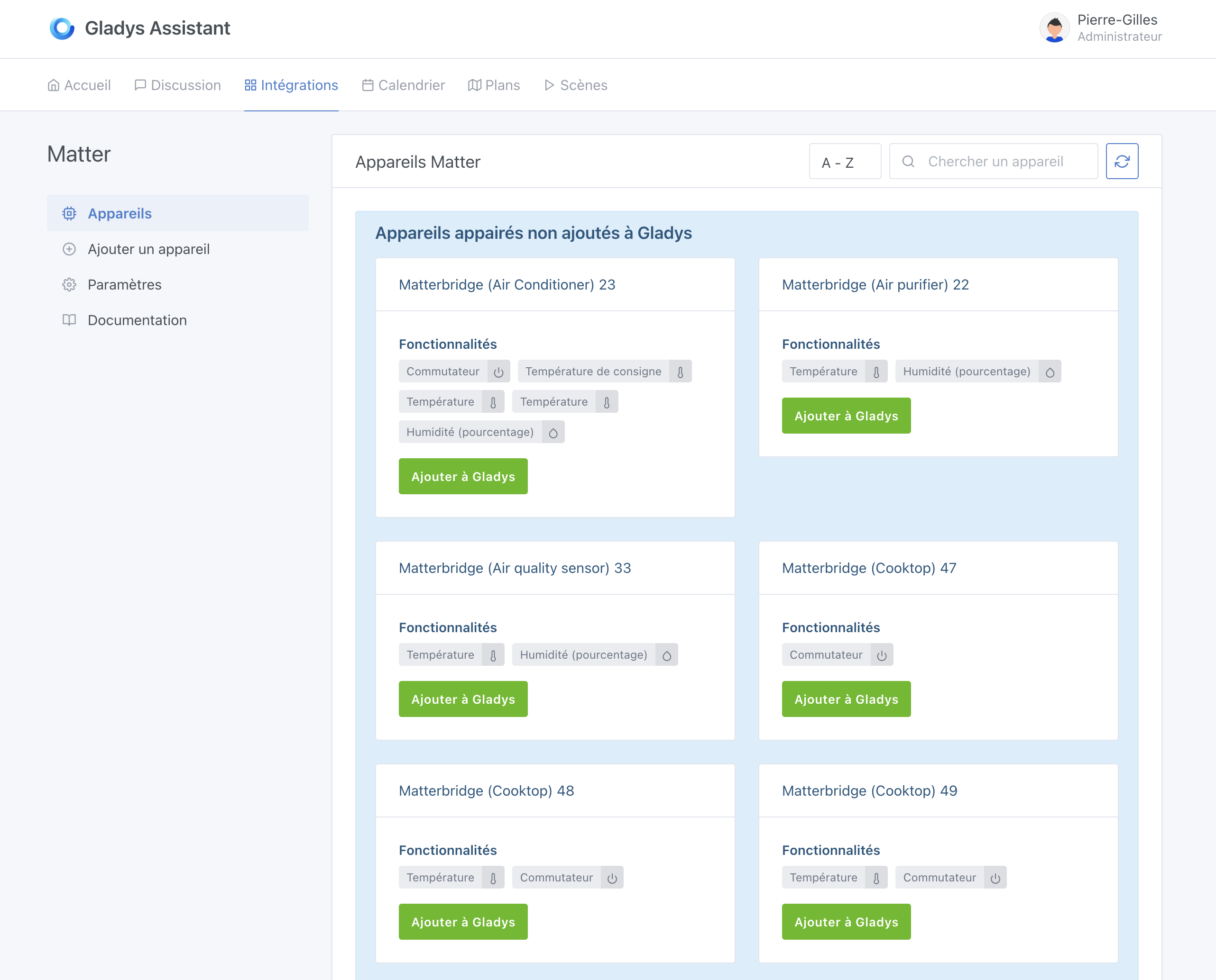 Enregistrer l'appareil Matter dans Gladys